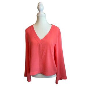 Frank and Oak Coral VNeck Bell Sleeve Lightweight Blouse Womens Size Small